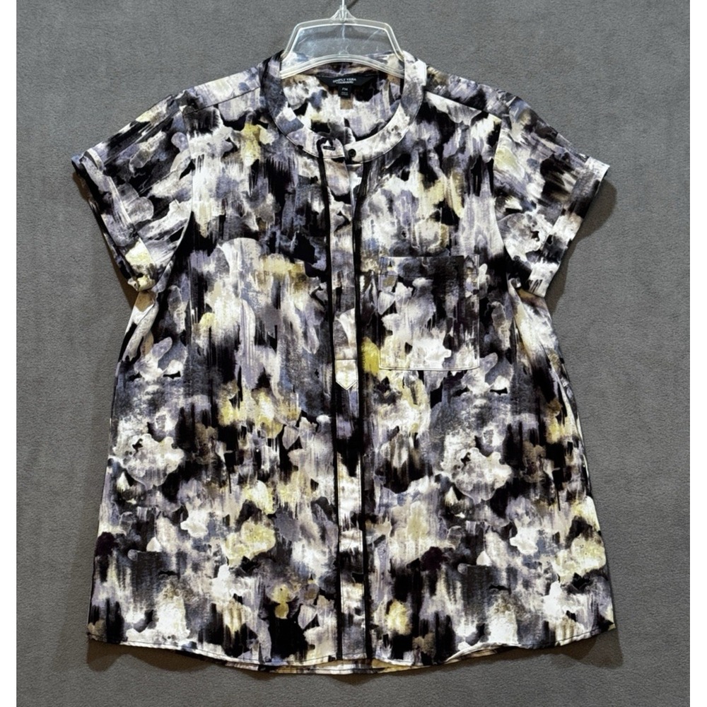 Simply Vera Vera Wang Womens Petite Med. Abstract Watercolor Blouse‎ Grey Yellow